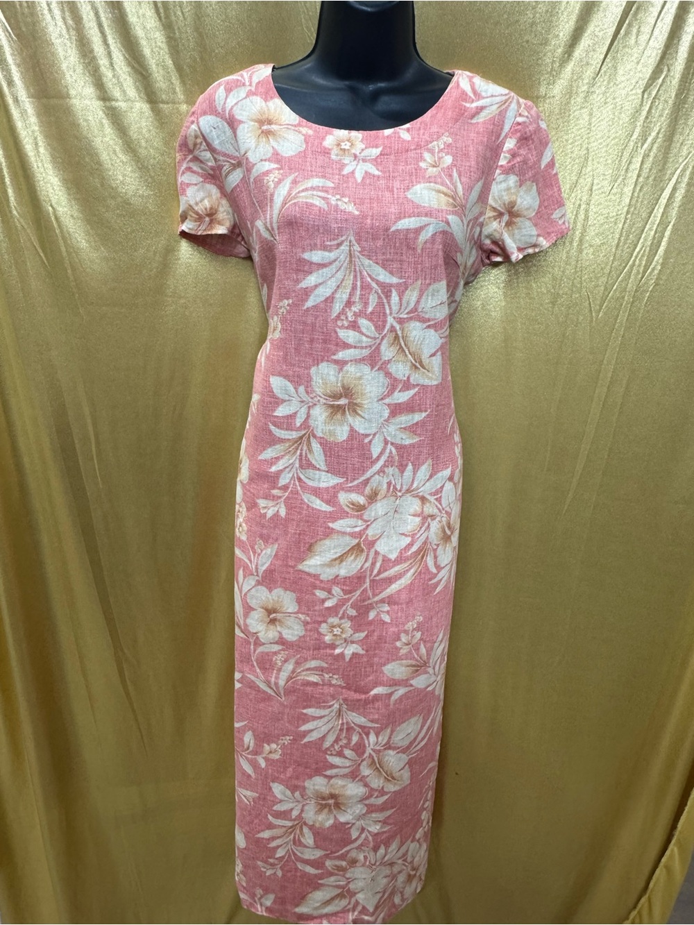 Vintage Jessica Howard 100% Linen Hawaiian Floral Maxi Dress - Large Petite